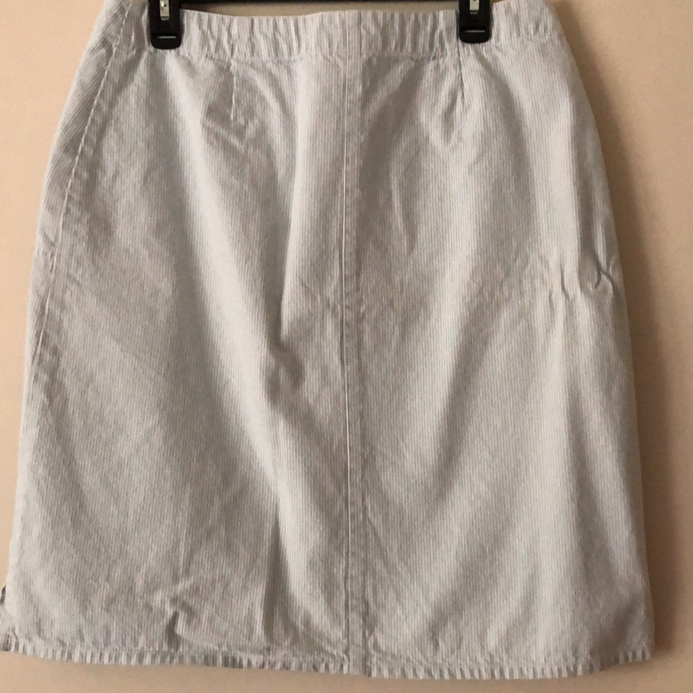 Women’s Christopher & Banks blue and white striped mini jean skirt Sz 10 cotton